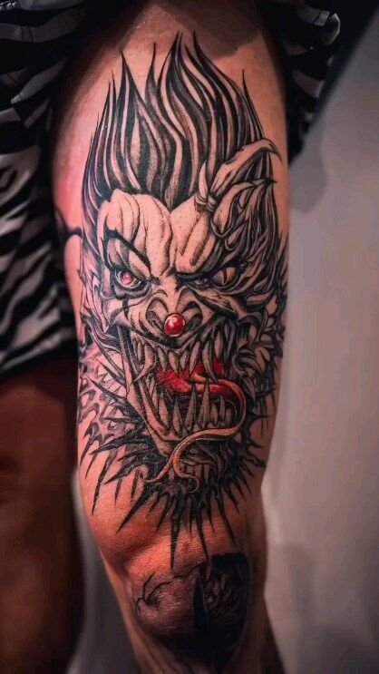One from the Early days on @_bspring leg piece 🤡

Artist - @caspianator
Reach out to us 🖤⁠
- 0450 246 665⁠
- info@tattoo665.com⁠
- https://www.tattoo665.com⁠
——————————⁠
#sydneytattooartist #deewhytattoo #northernbeachestattoo⁠
#tattoo #tattooartist  #blackandgreytattoo #blackandgrey #sydneytattoo